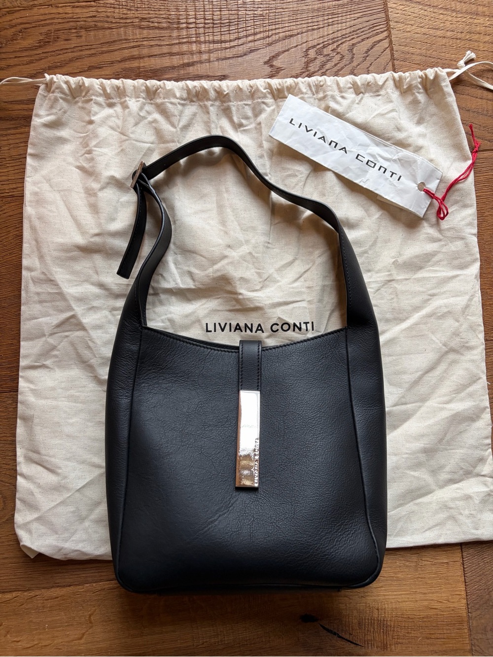 Liviana Conti Black Shoulder Bag with Silver Accent